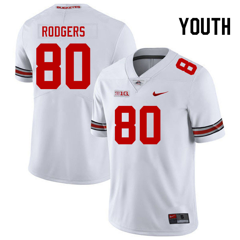 Ohio State Buckeyes Bryson Rodgers Youth #80 White Authentic Stitched College Football Jersey